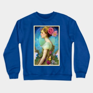 Pretty Flower Girl - Art Deco painting of girl with flowers and roses - A modern art or Art Nouveau style painting of a women or magical pagan girl Crewneck Sweatshirt